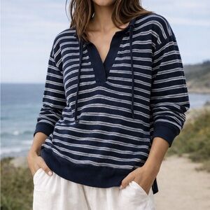 LOFT Navy & White Striped Lightweight sweater 100%cotton Top